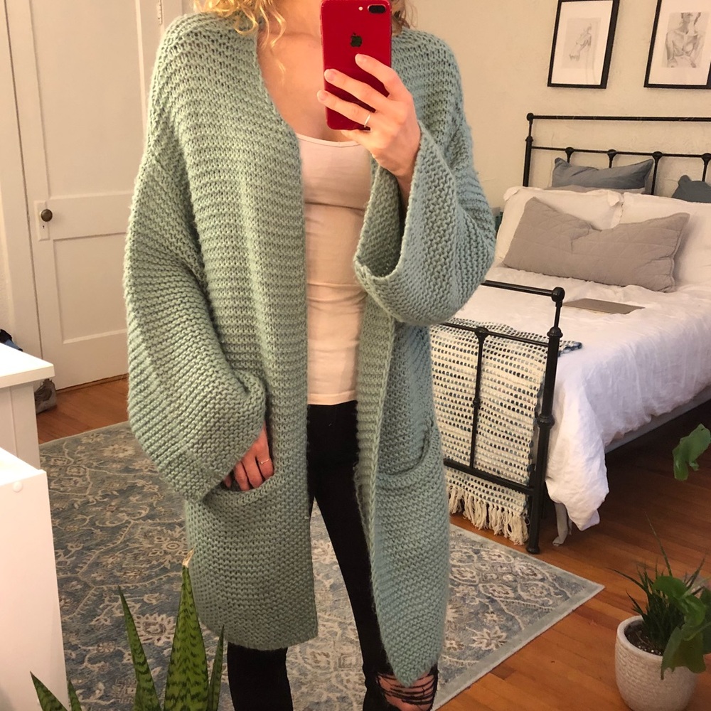 Anthropologie Oversized Wool Blend Teal Cardigan